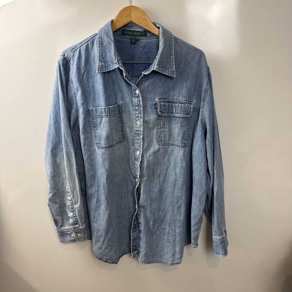 Lauren Jeans Company Ralph Lauren Denim Shirt Womens Long Sleeve Pockets Vtg